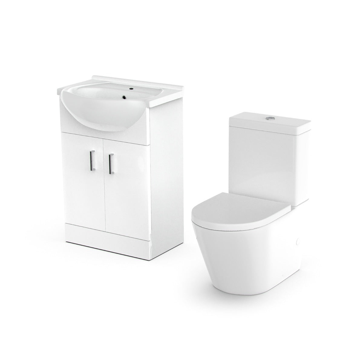 Ellen 550mm Floorstanding Basin Vanity Unit White & Rimless Close Coupled Toilet