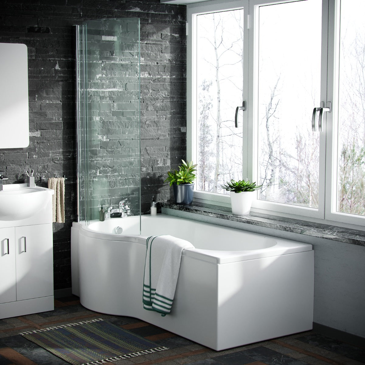 Ellen P-Shaped LH Bath White 550mm Vanity Basin Unit WC Unit & Toilet Suite