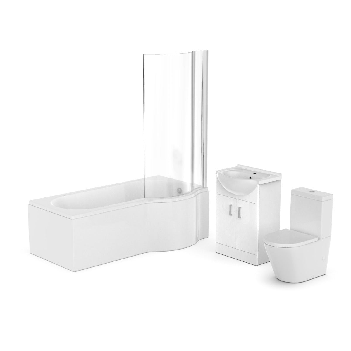 Ellen P-Shaped RH Bath White 550mm Vanity Basin Unit WC & Toilet Suite