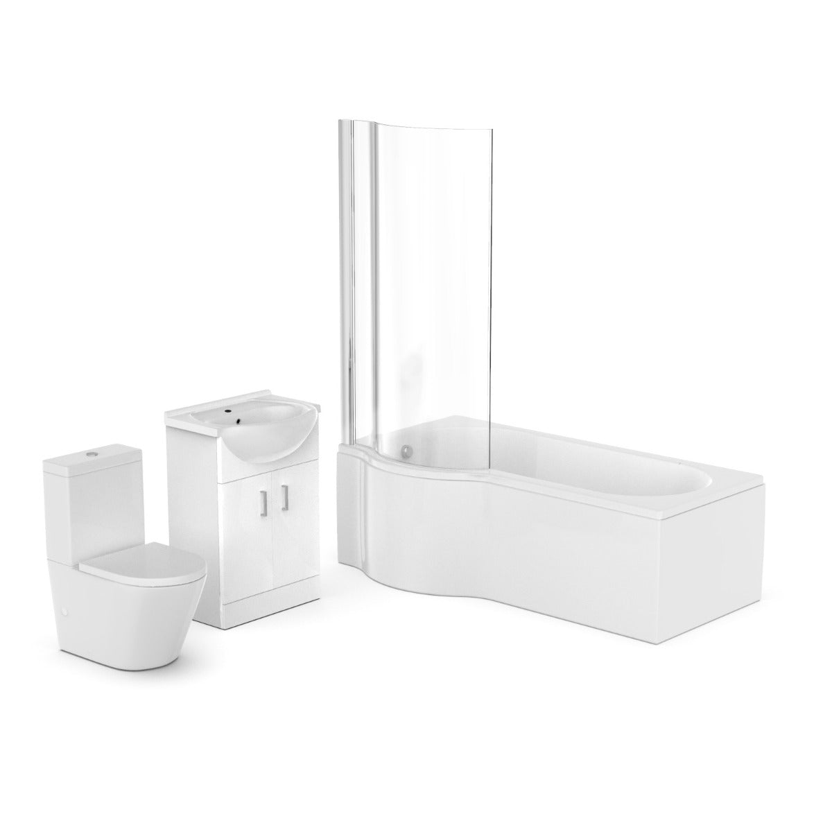 Ellen P-Shaped LH Bath White 550mm Vanity Basin Unit WC Unit & Toilet Suite