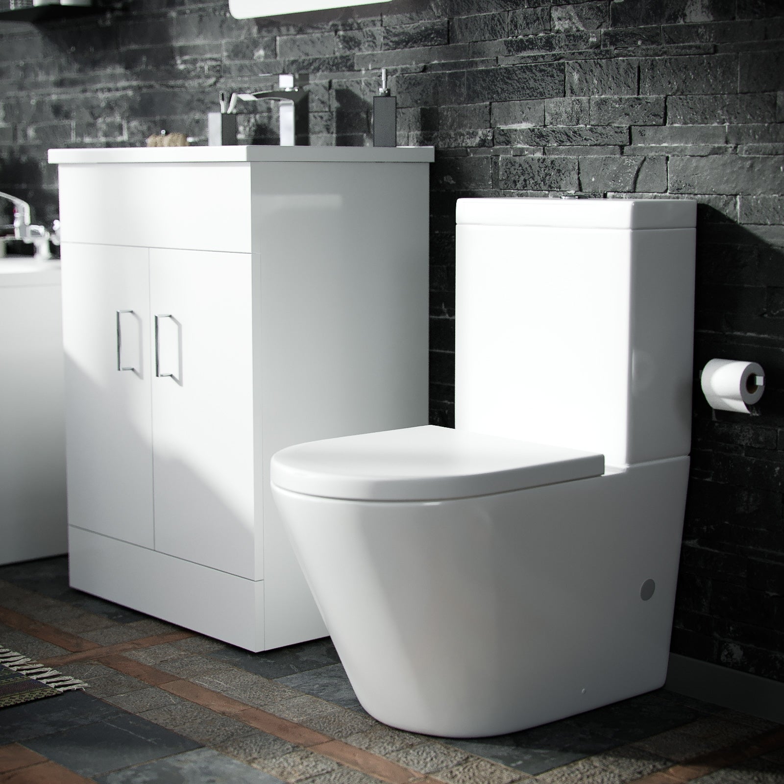 Aime 1700mm Bath, 600mm Vanity Basin Unit & Oakham Close Coupled Toilet White