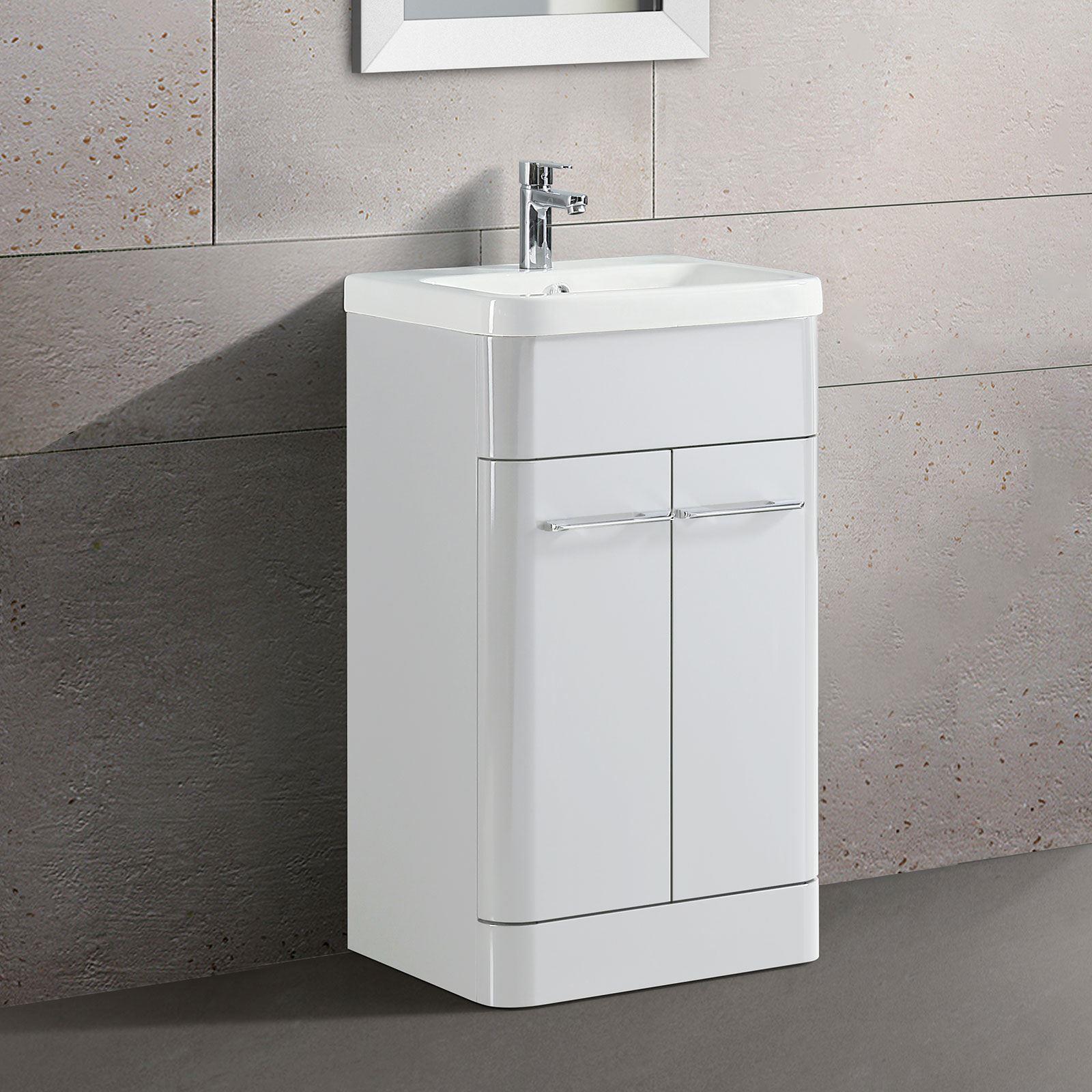 Afern 500mm Freestanding Vanity Unit Ceramic Basin Cabinet Gloss White