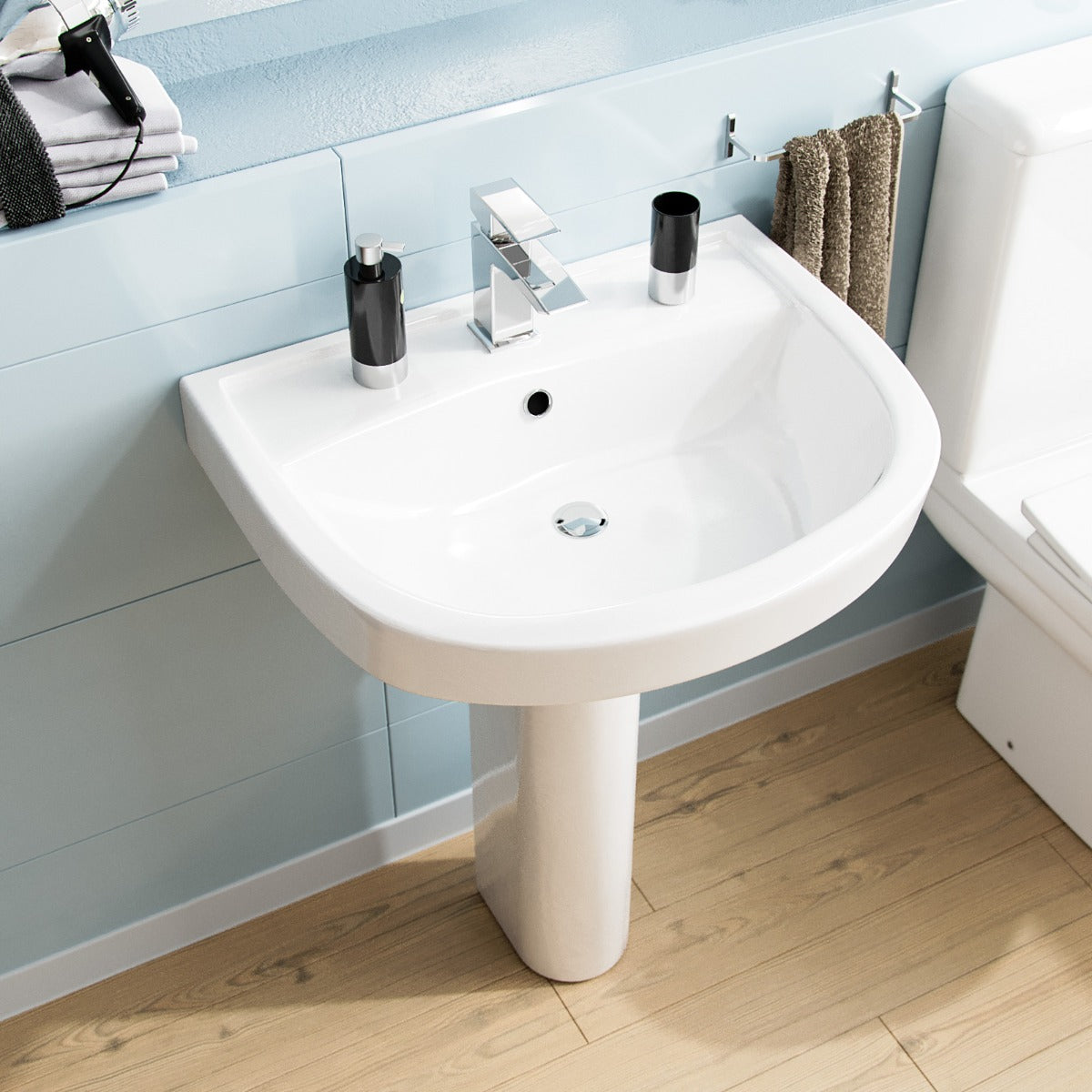 White 550mm ECO Basin With Full Pedestal