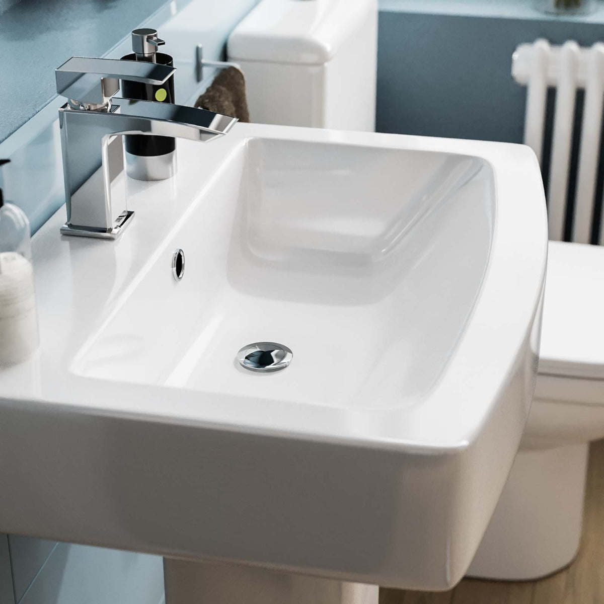 Kelly Square Basin And Full Pedestal White