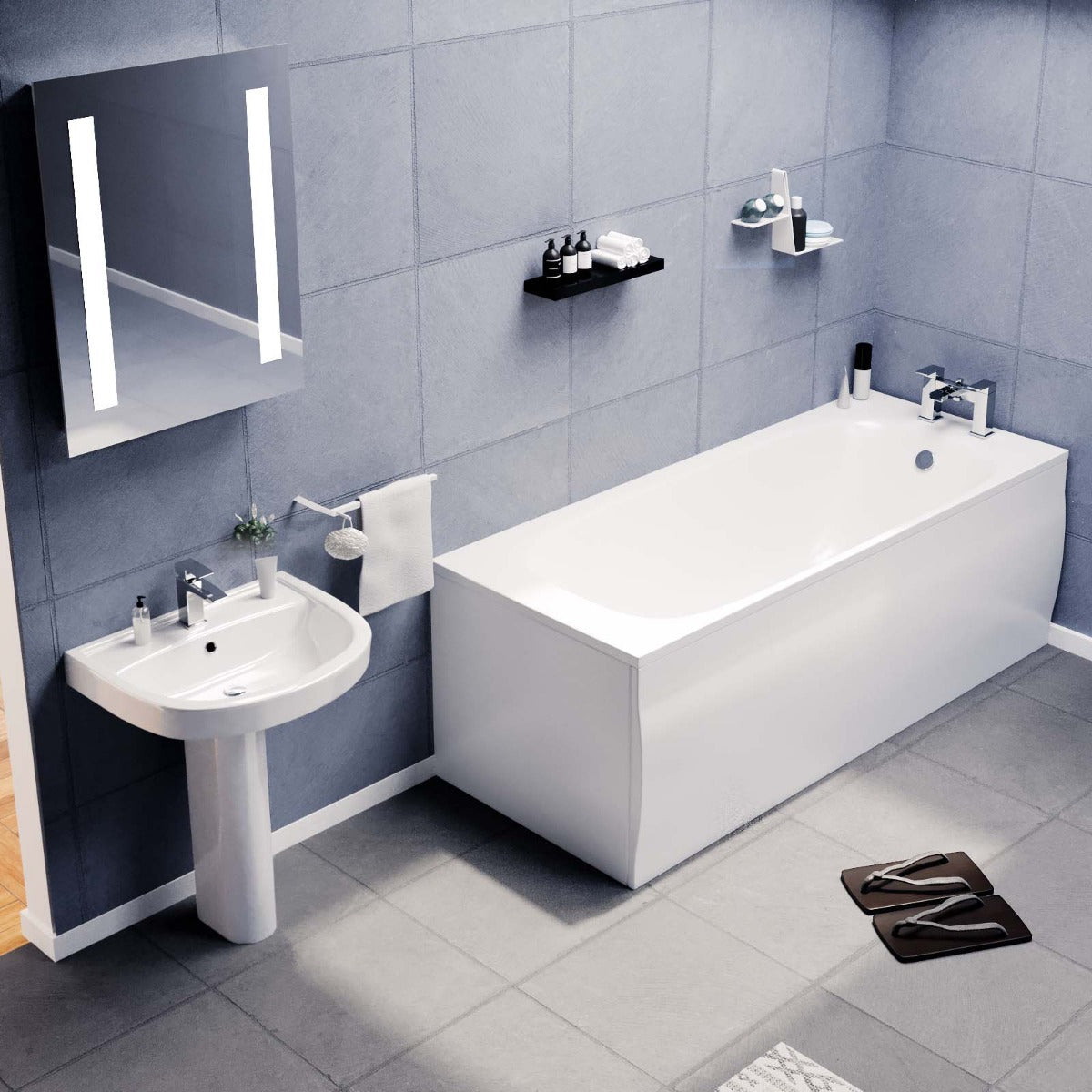Cobalt 1700mm Bath, Pedestal Basin And WC Toilet 3 Piece Bathroom Suite White