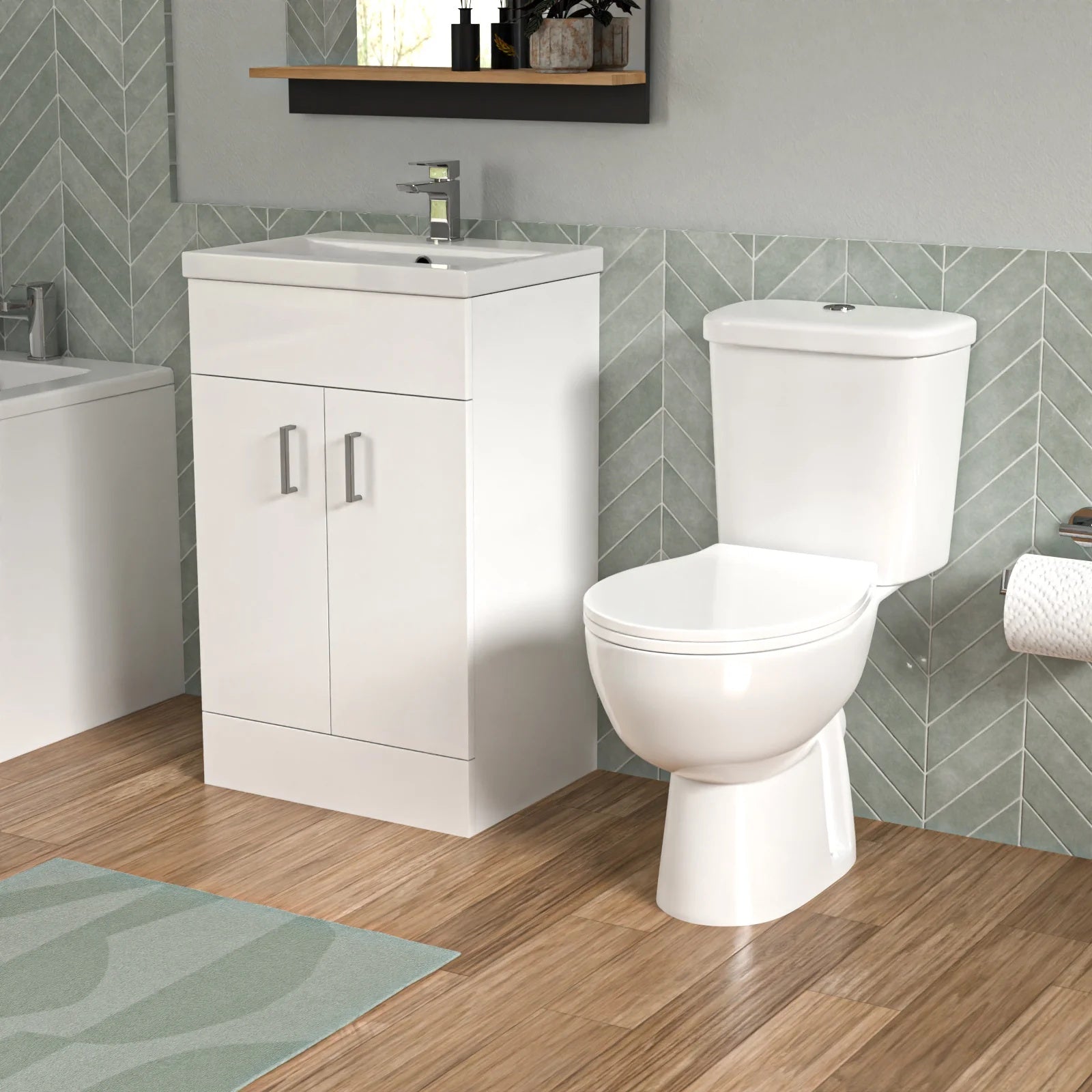 Bathroom Suite 1400mm Square Bathtub with 500mm Freestanding Vanity & Toilet