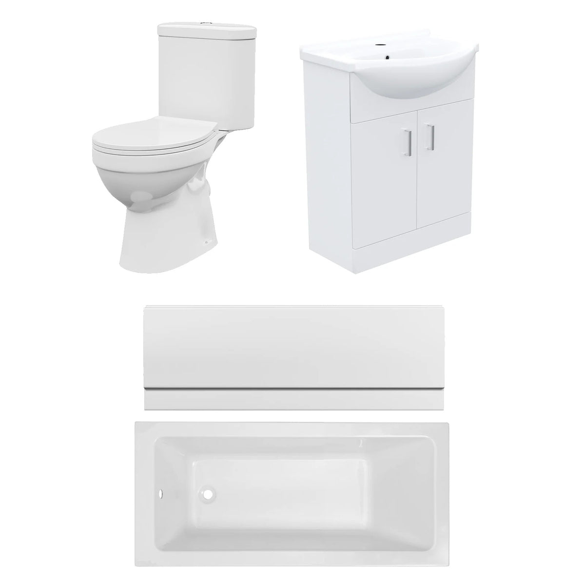 Bathroom Suite 1500mm Square Bathtub with Front Panel, 550mm Freestanding Vanity & Toilet