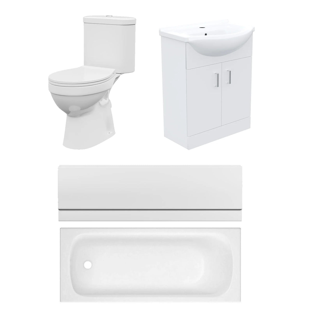 Bathroom Suite 1500mm Round Bathtub with Front Panel, 550mm Freestanding Vanity & Toilet