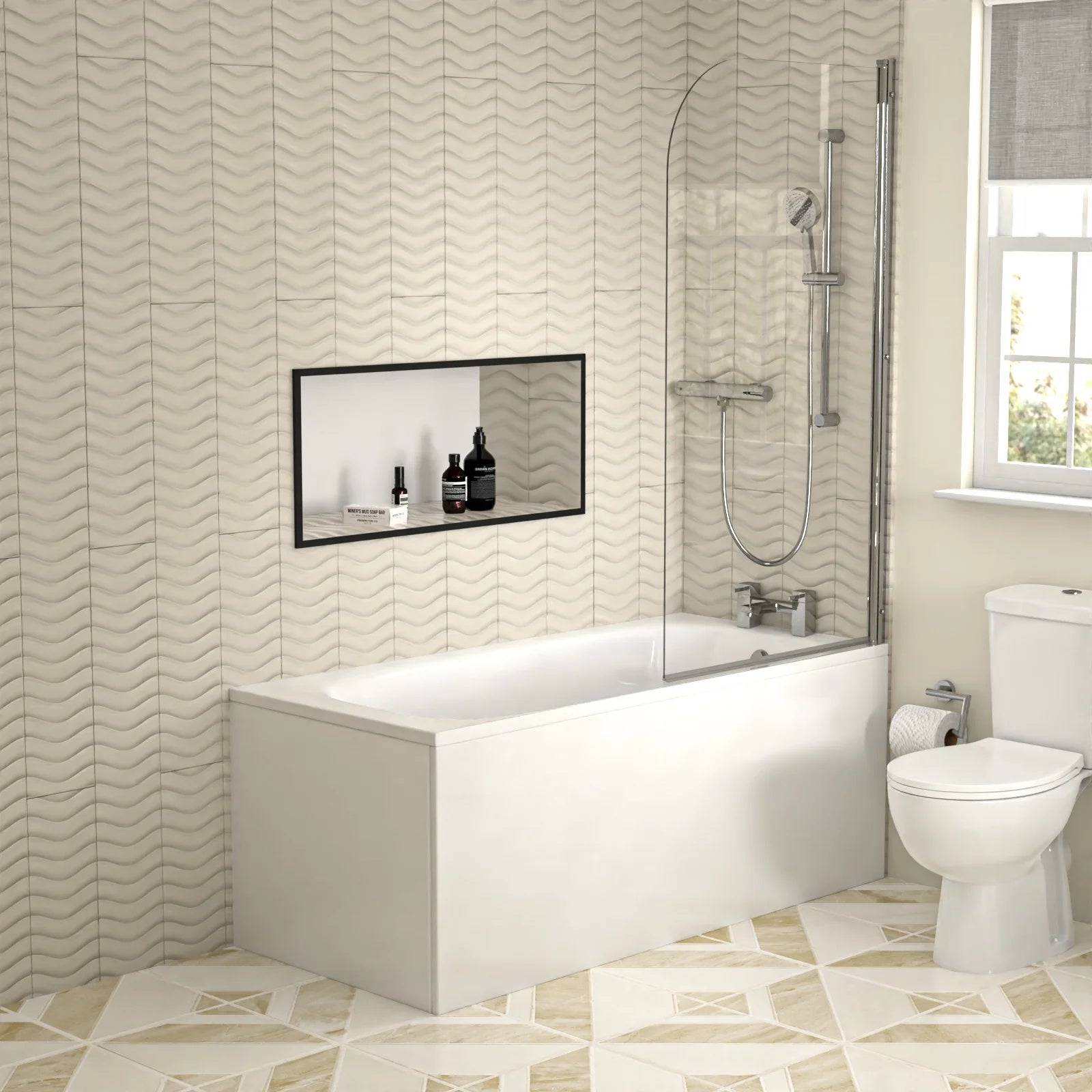 Bathroom Suite 1500mm Round Bathtub with Screen, 550mm Freestanding Vanity & Toilet - Set with Chrome Fittings