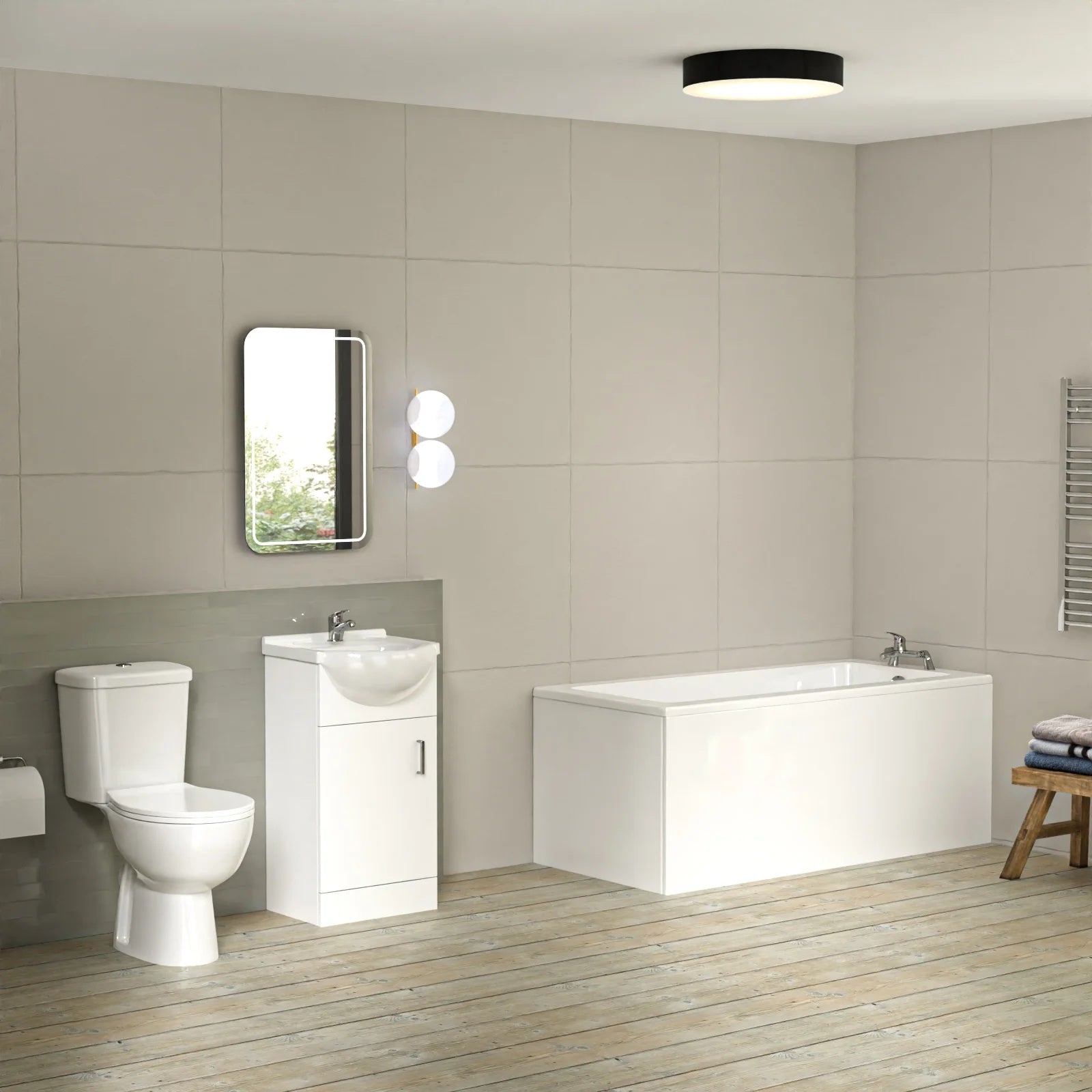 Bathroom Suite 1500mm Square Bathtub With 450mm Freestanding Vanity and Toilet