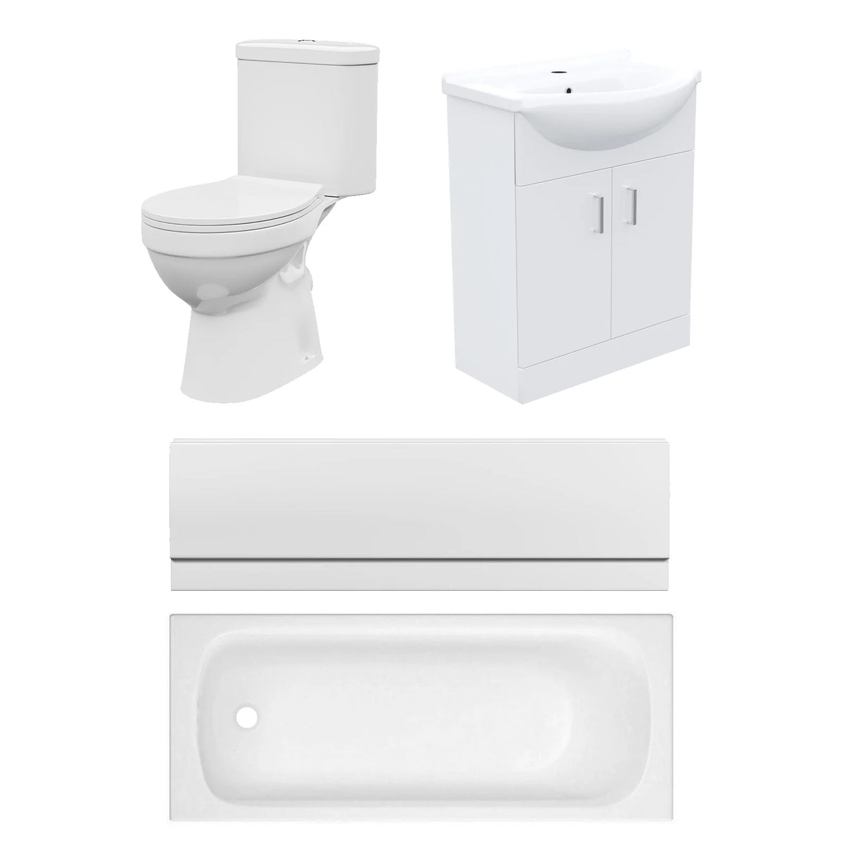Bathroom Suite 1600mm Round Bathtub with Front Panel, 550mm Freestanding Vanity & Toilet