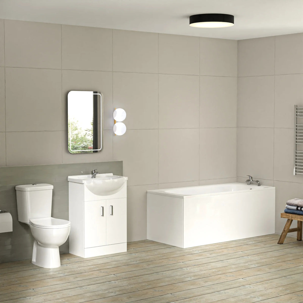 Bathroom Suite 1600mm Round Bathtub with 550mm Freestanding Vanity & Toilet