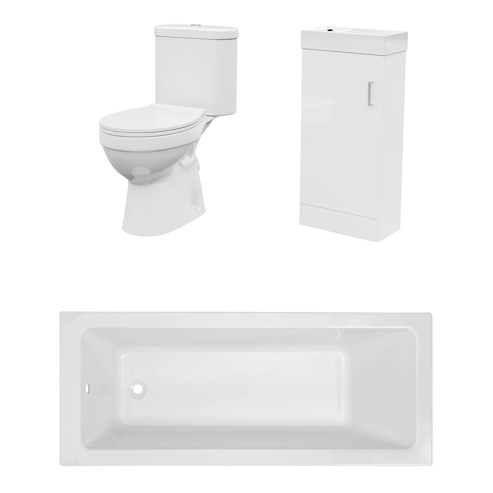 Bathroom Suite 1600mm Square Bathtub with 400mm Freestanding Vanity & Toilet