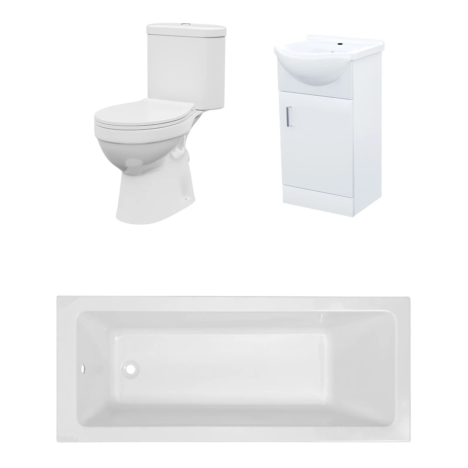 Bathroom Suite 1600mm Square Bathtub With 450mm Freestanding Vanity and Toilet