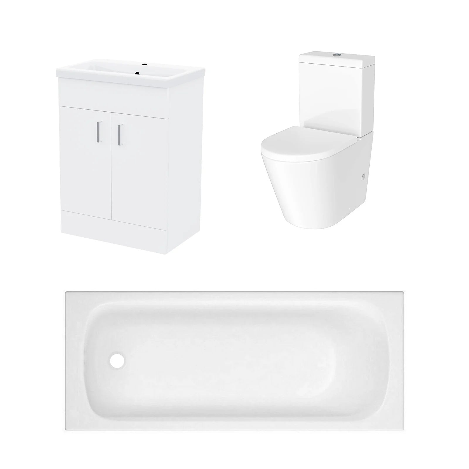 Bathroom Suite 600mm Freestanding Vanity With Toilet and 1600mm Bathtub