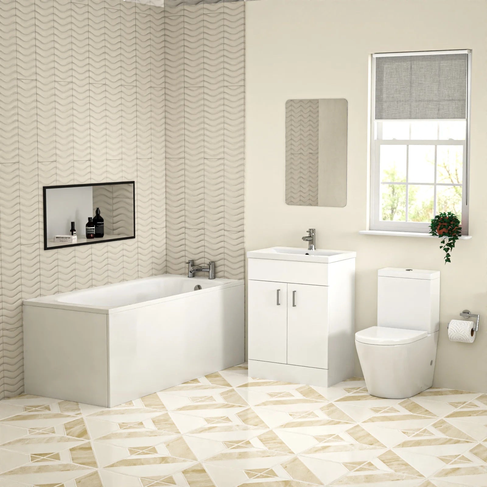 Bathroom Suite 600mm Freestanding Vanity With Toilet and 1600mm Bathtub