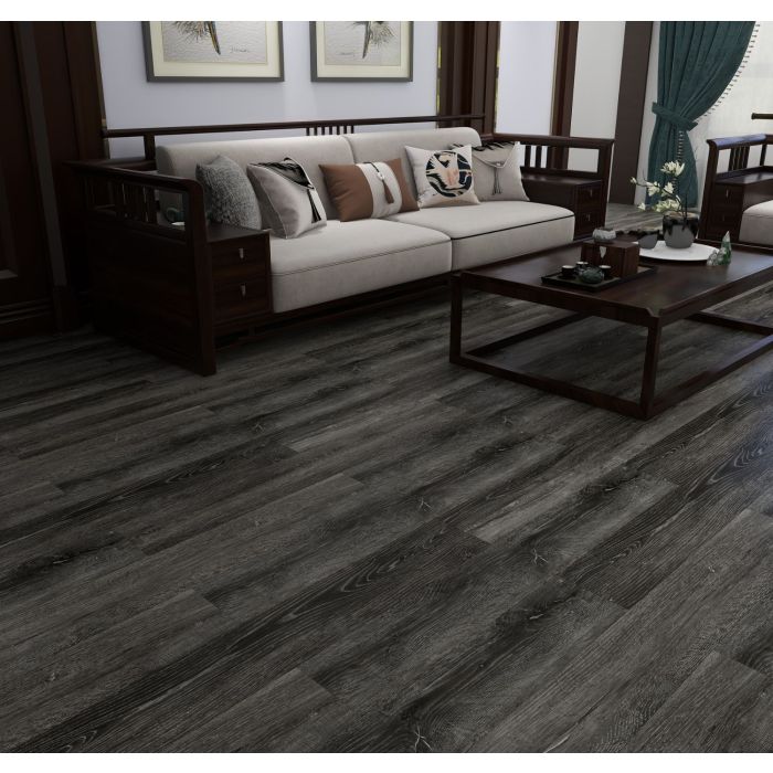 SPC Vinyl Click Flooring Wood Plank 1220mm x 180mm Black Oak 5.35mm Thick - Pack Of 10