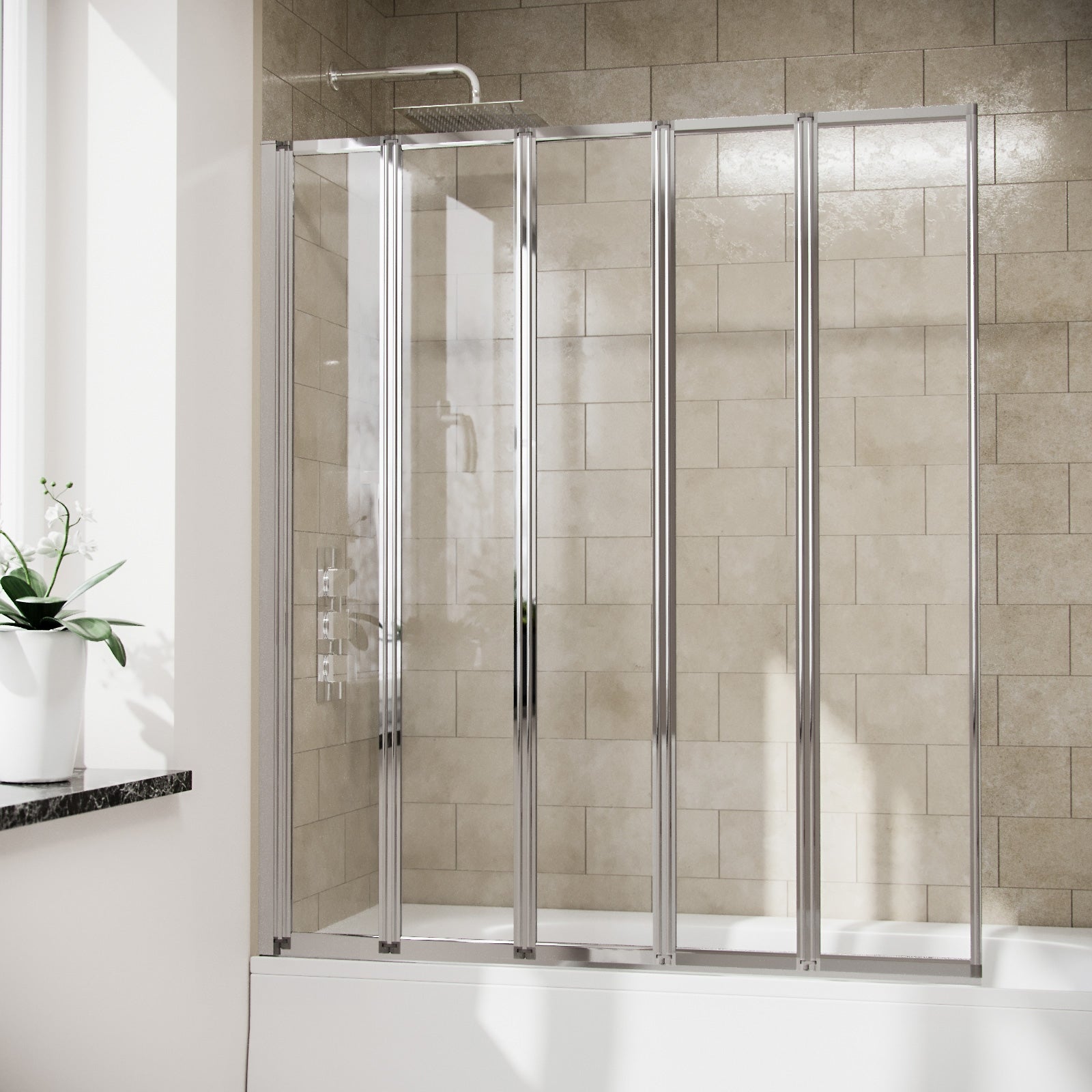 Parga 5 Fold Folding Over Bath Shower Bath Screen Collapsing Glass Door Panel
