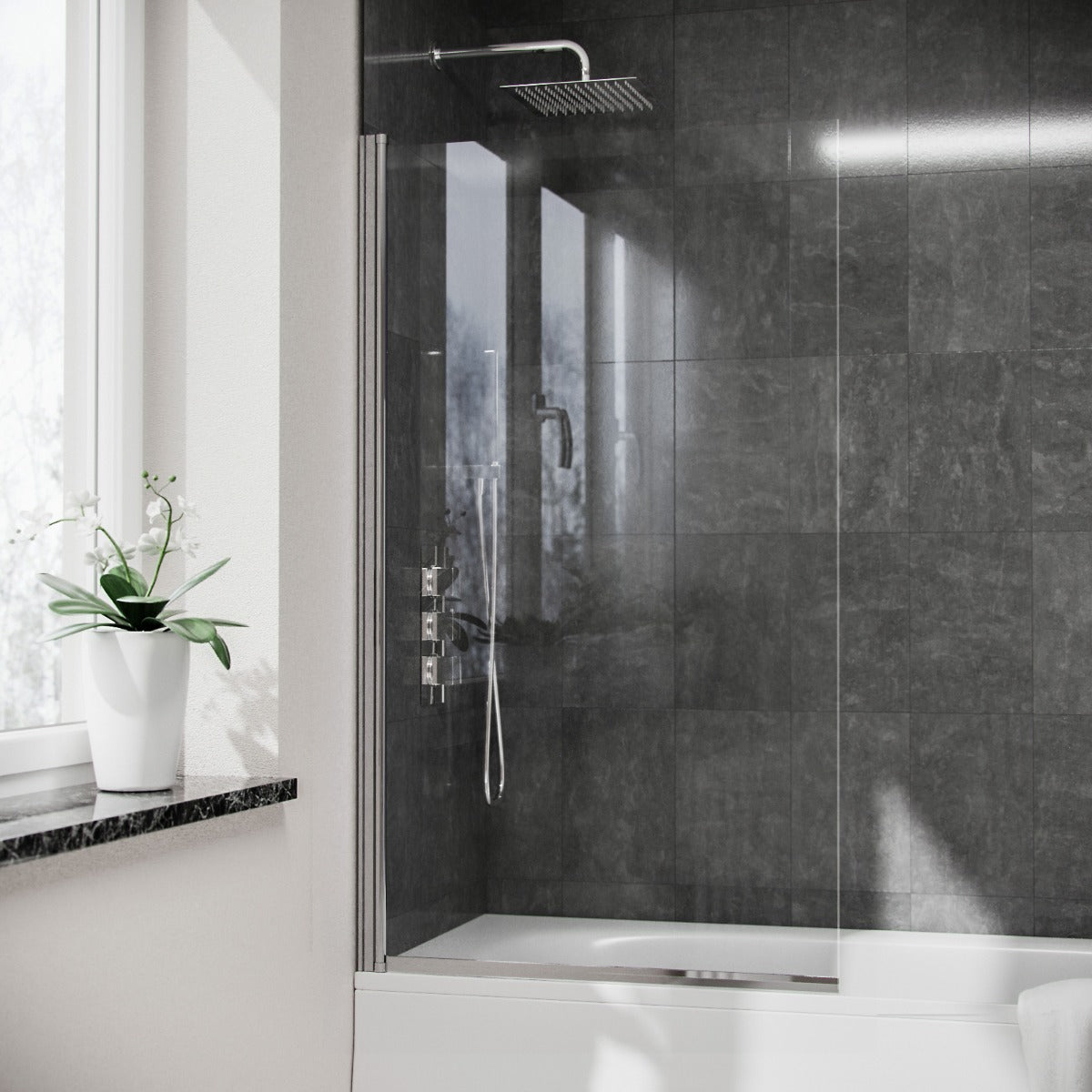 Wyke 800 mm Chrome Framed Pivot Swing Door Bath Screen Reversible