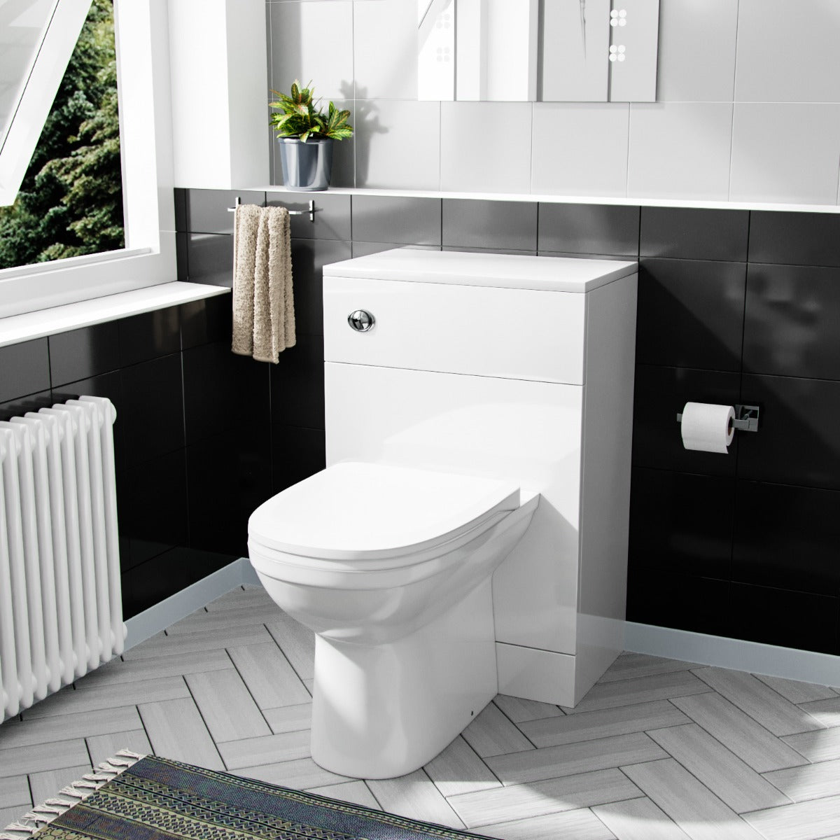 Melbourne White Modern BTW WC Unit + Round Toilet + Soft Close Seat
