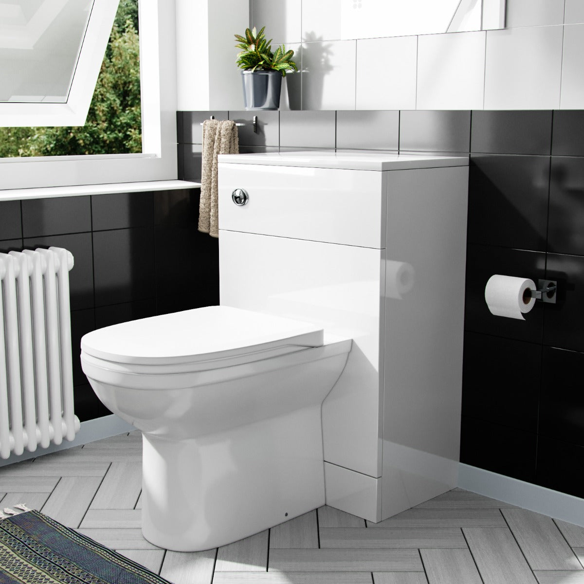 Melbourne White Modern BTW WC Unit + Round Toilet + Soft Close Seat