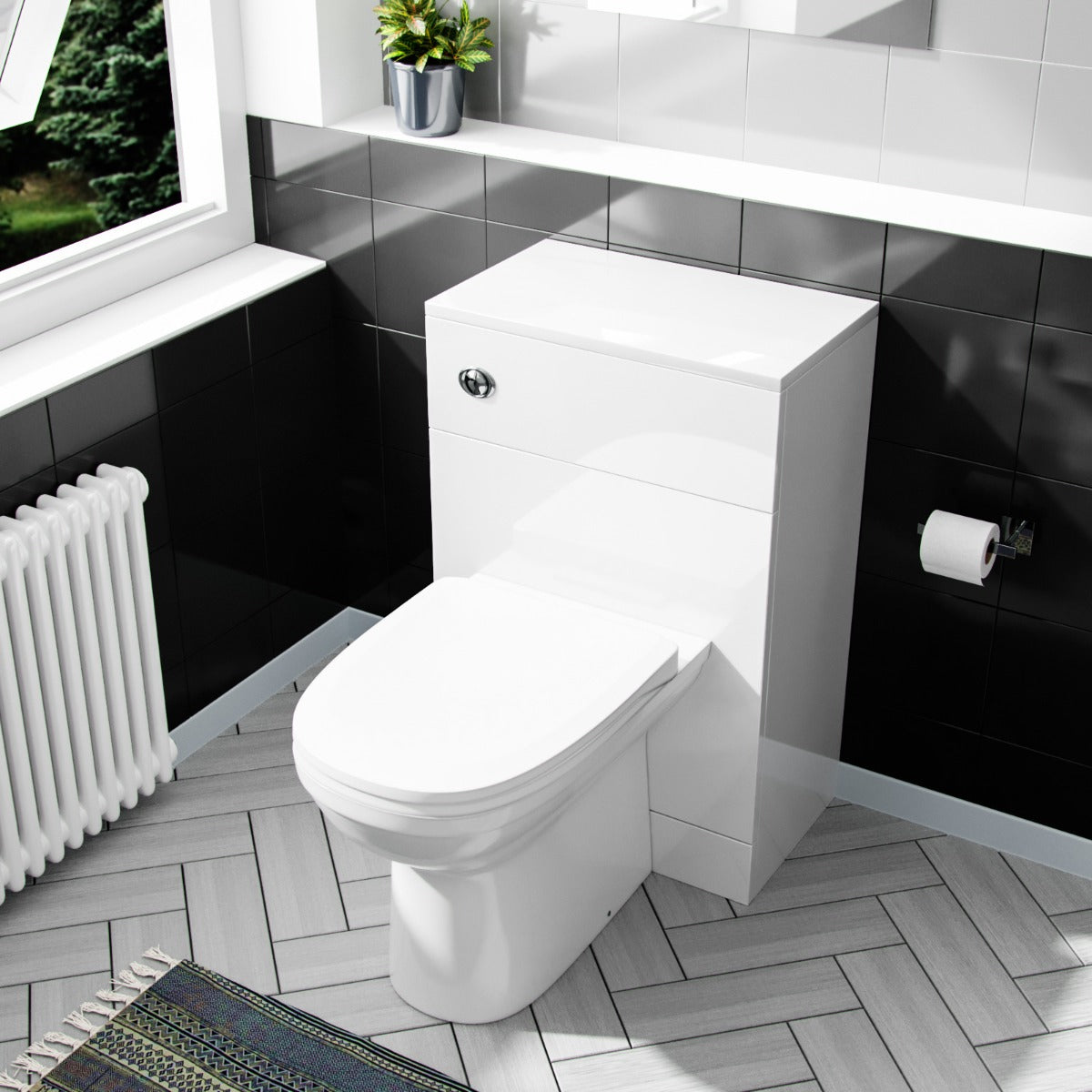 Melbourne White Modern BTW WC Unit + Round Toilet + Soft Close Seat