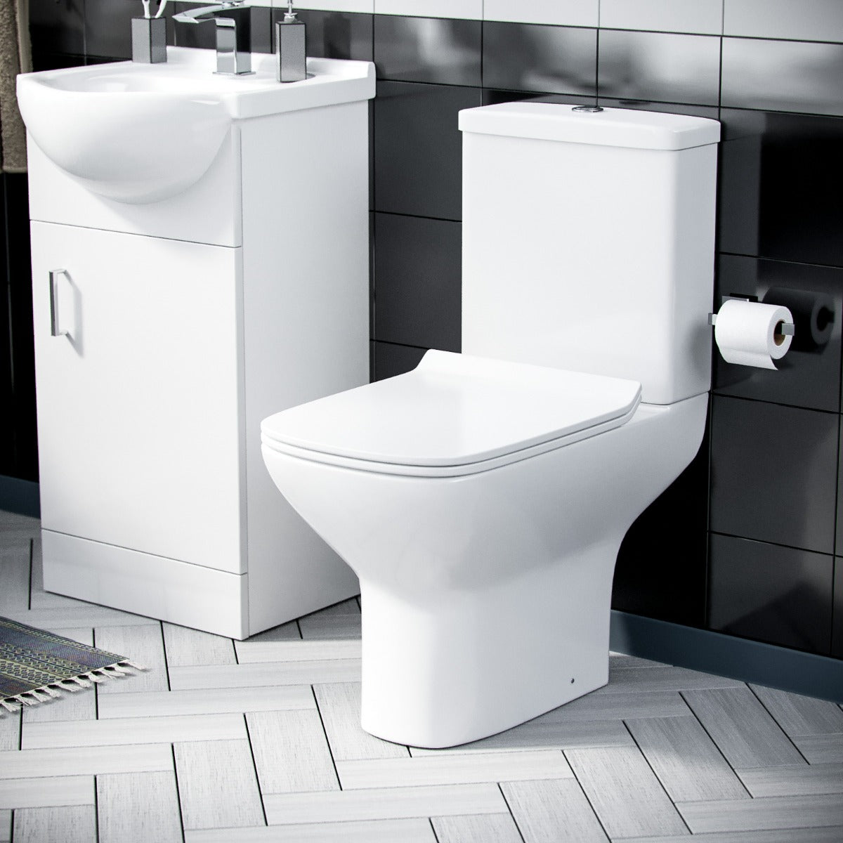 Ellen 450mm Vanity Basin Unit Flat Pack & Close Coupled Toilet White
