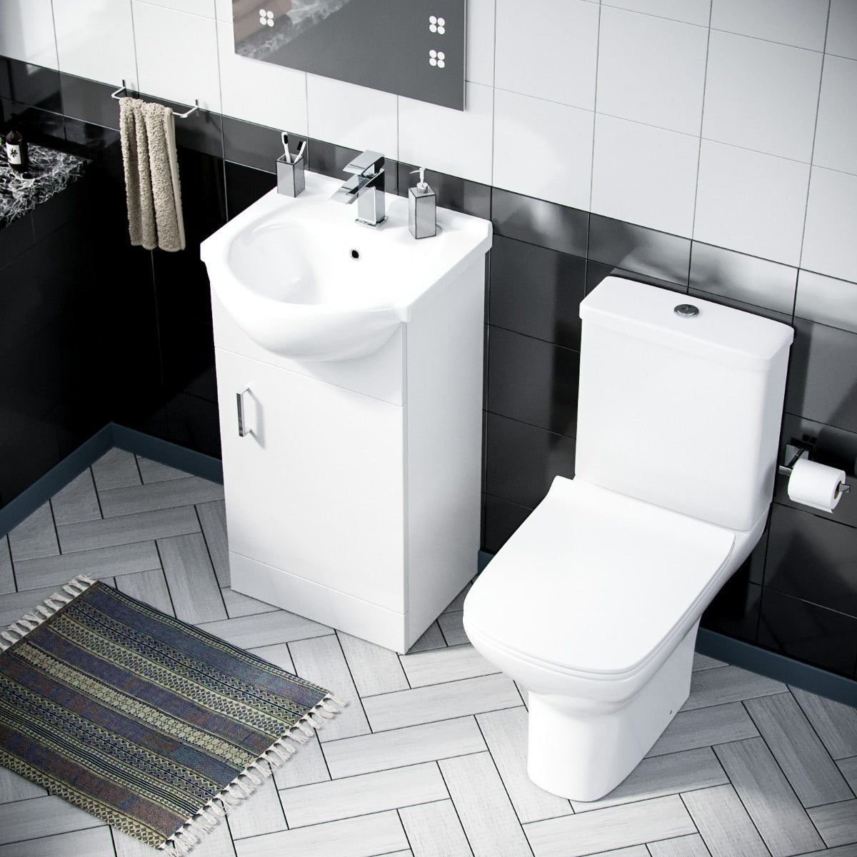 Ellen 550mm Basin Floor Standing Vanity Unit & Rimless Close Coupled Toilet White