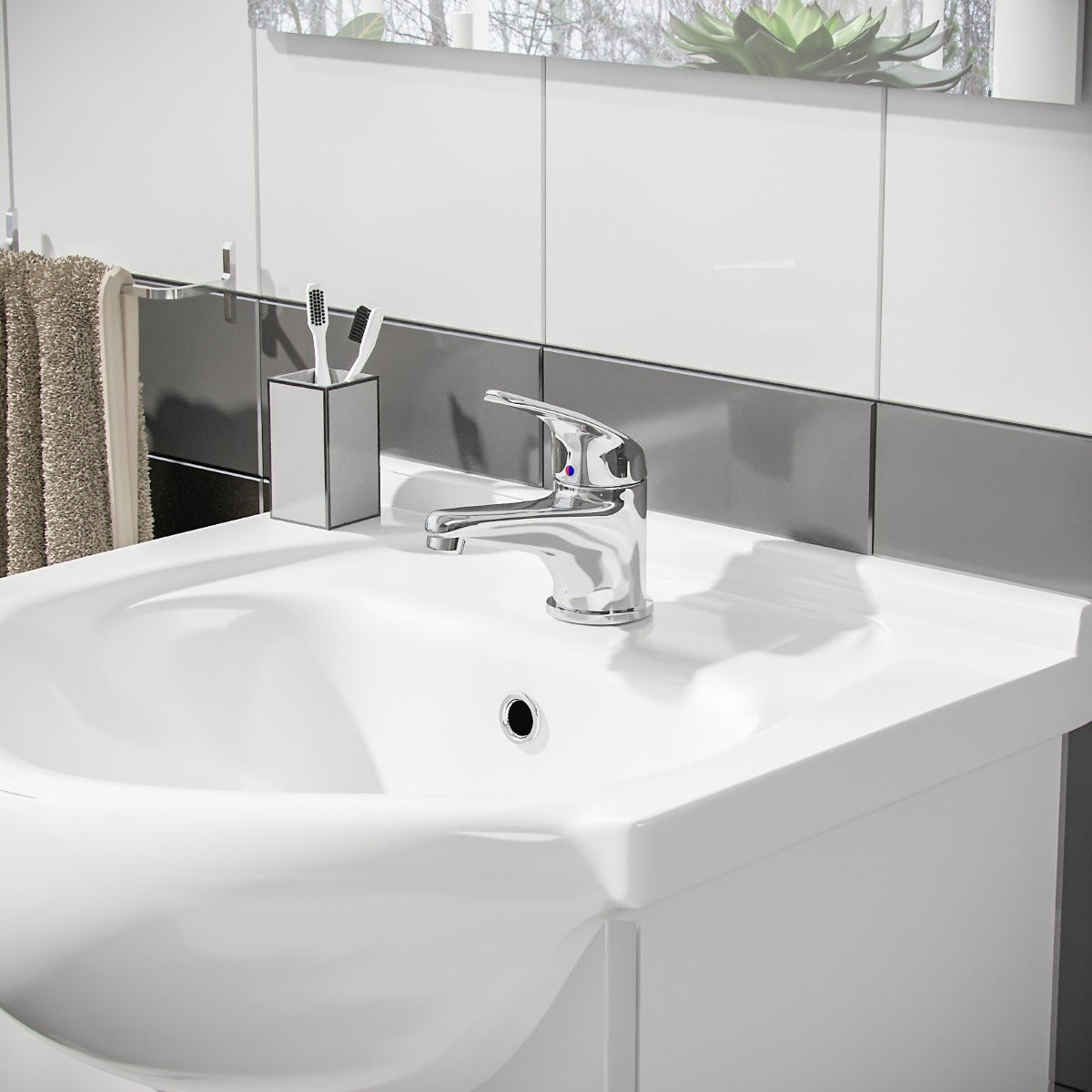 Dyon 450mm White Floorstanding Vanity Basin Unit + Basin Mixer Tap + Waste