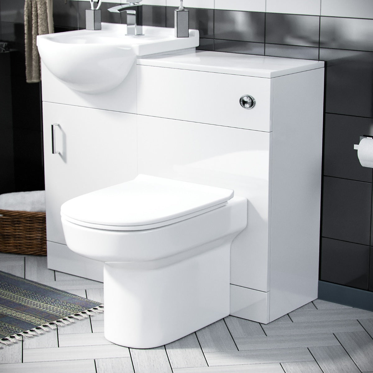 Ellen 450mm Vanity Basin Unit FP, WC Unit & Chem Back To Wall Toilet White