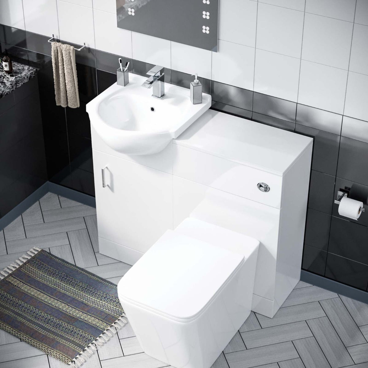 Ellen 450mm Vanity Basin Unit, WC Unit & Elora Back To Wall Toilet White