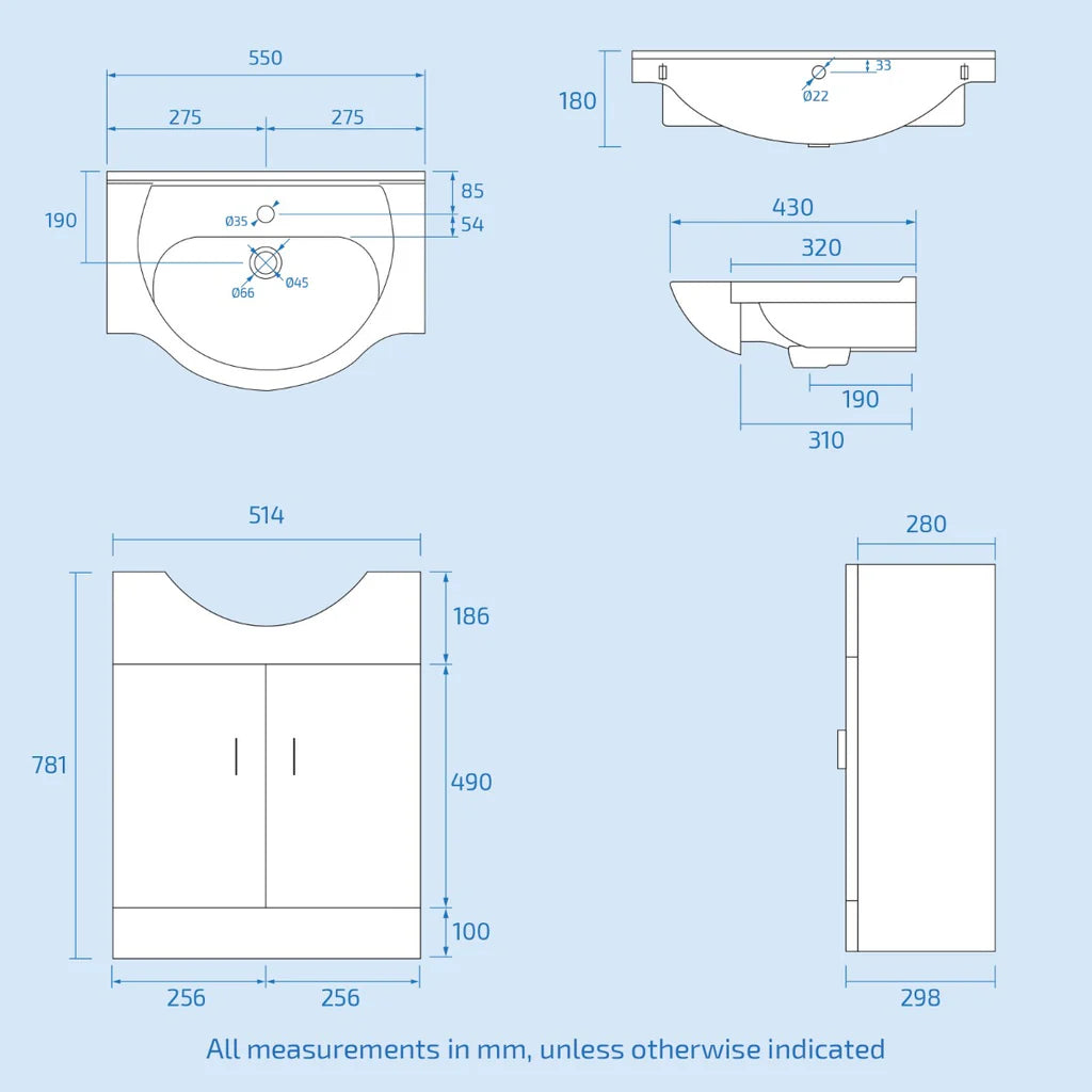 Ellen 550mm Floorstanding Basin Vanity Unit & Close Coupled Toilet White