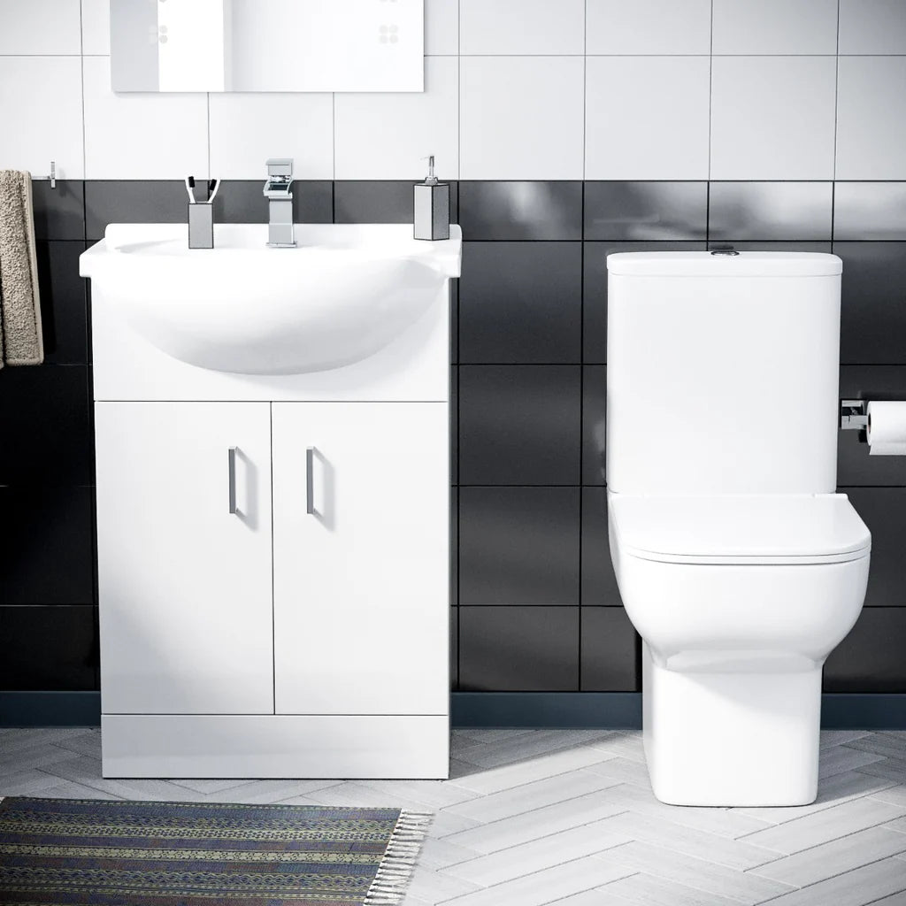 Ellen 550mm Freestanding Vanity Basin Unit & Close Coupled Toilet White