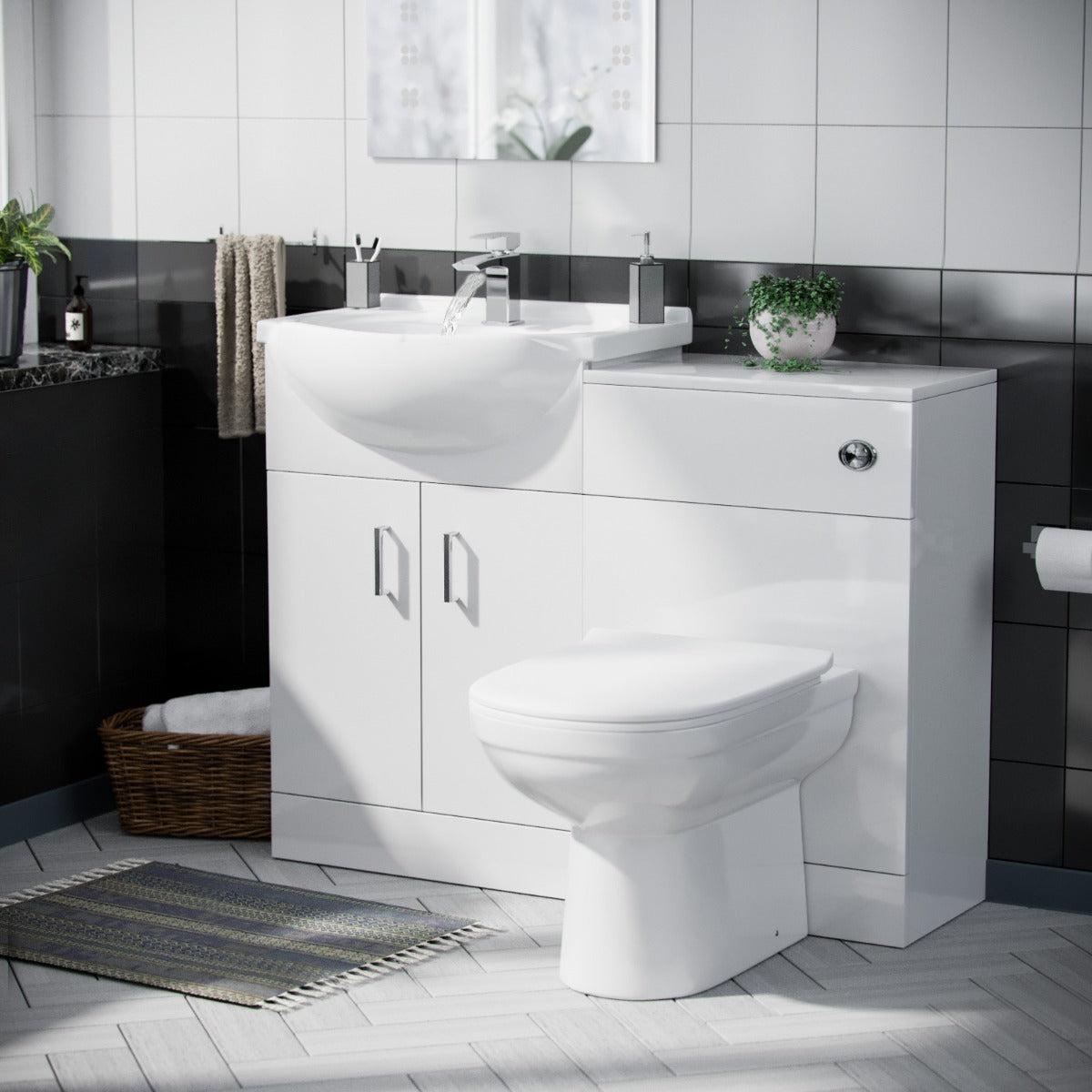 Ellen 550mm White Cloakroom Basin Vanity Sink WC Unit & Modern BTW Toilet Flat Pack