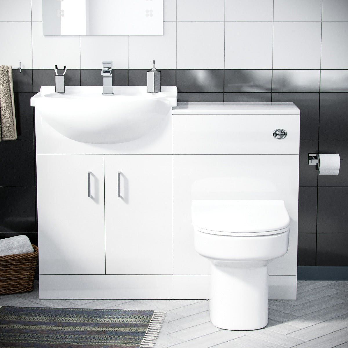 Ellen 550mm Flat Pack Vanity Basin Unit, WC Unit & Chem Back To Wall Toilet White