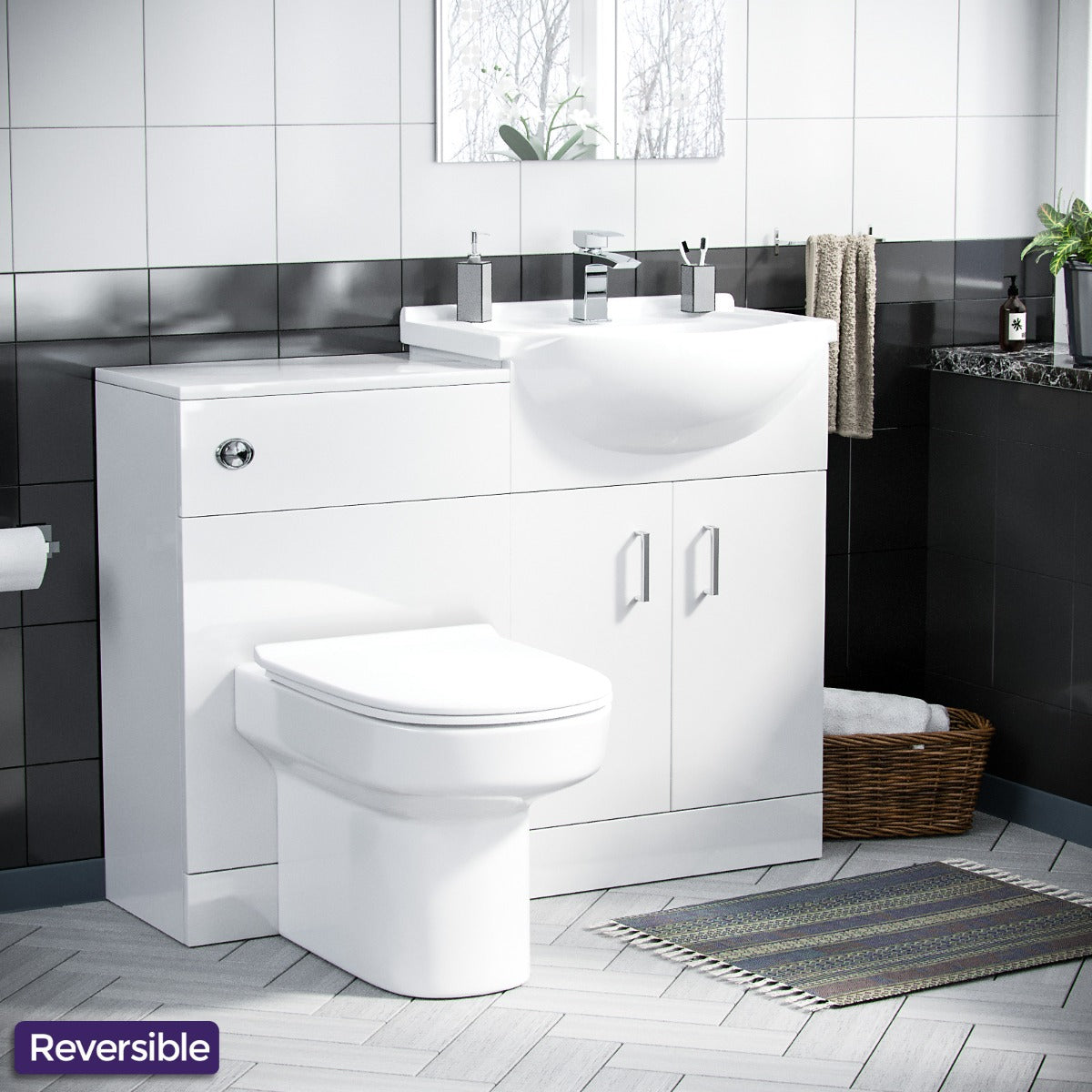 Ellen 550mm Flat Pack Vanity Basin Unit, WC Unit & Chem Back To Wall Toilet White