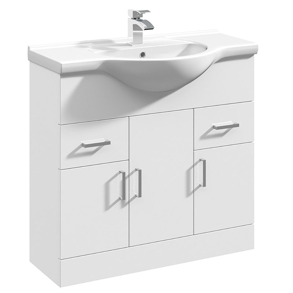 Ellen 850mm Floorstanding 3 Door Basin Vanity Unit White