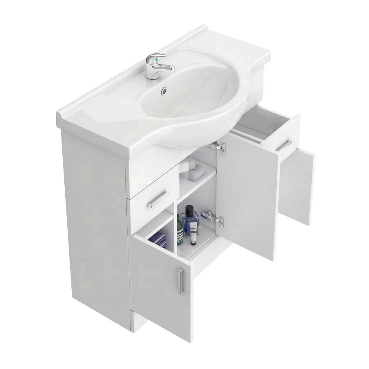 Ellen 850mm Floorstanding 3 Door Basin Vanity Unit White