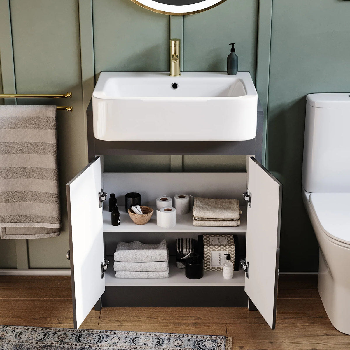 Camberly 600mm Basin Vanity With Open Back Close Coupled Toilet - Anthracite
