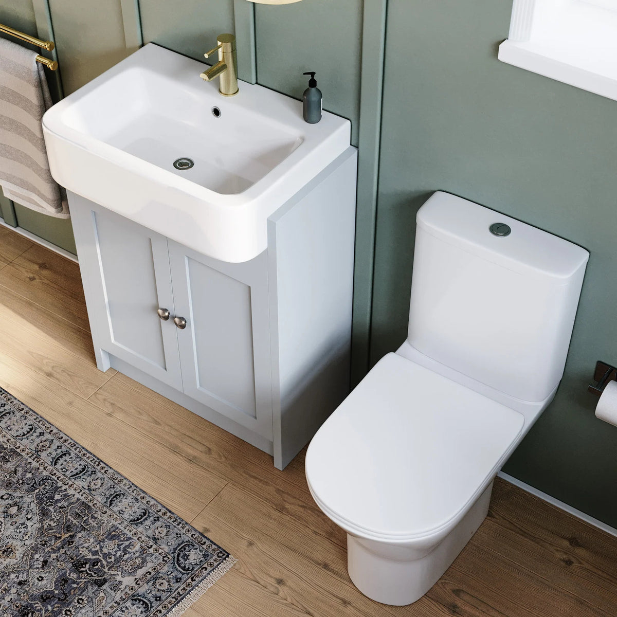 Camberly 600mm Basin Vanity With Open Back Close Coupled Toilet - Matte Grey