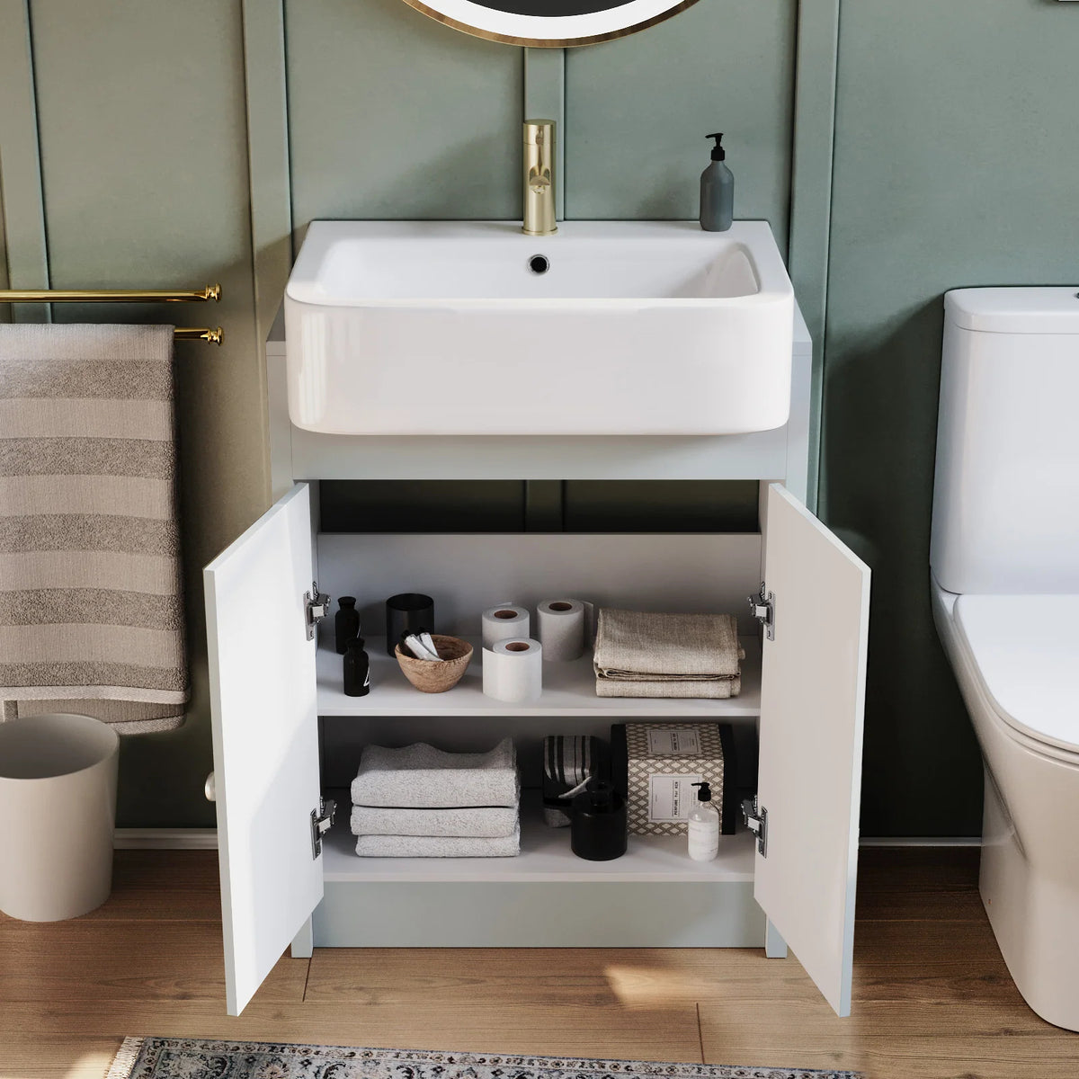 Camberly 600mm Basin Vanity With Open Back Close Coupled Toilet - Matte Grey