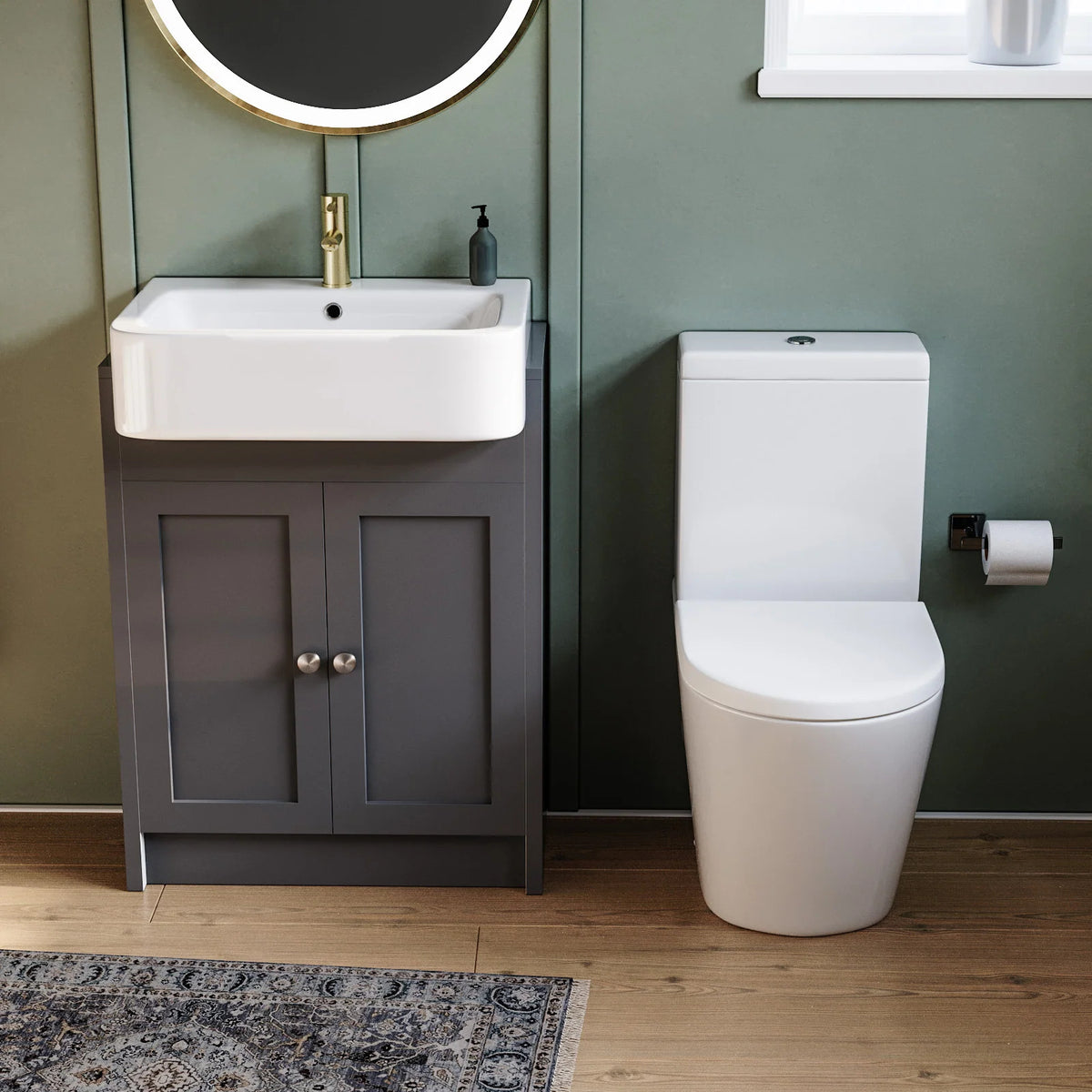 Camberly 600mm Basin Vanity Unit With Rimless Close Coupled Toilet - Anthracite