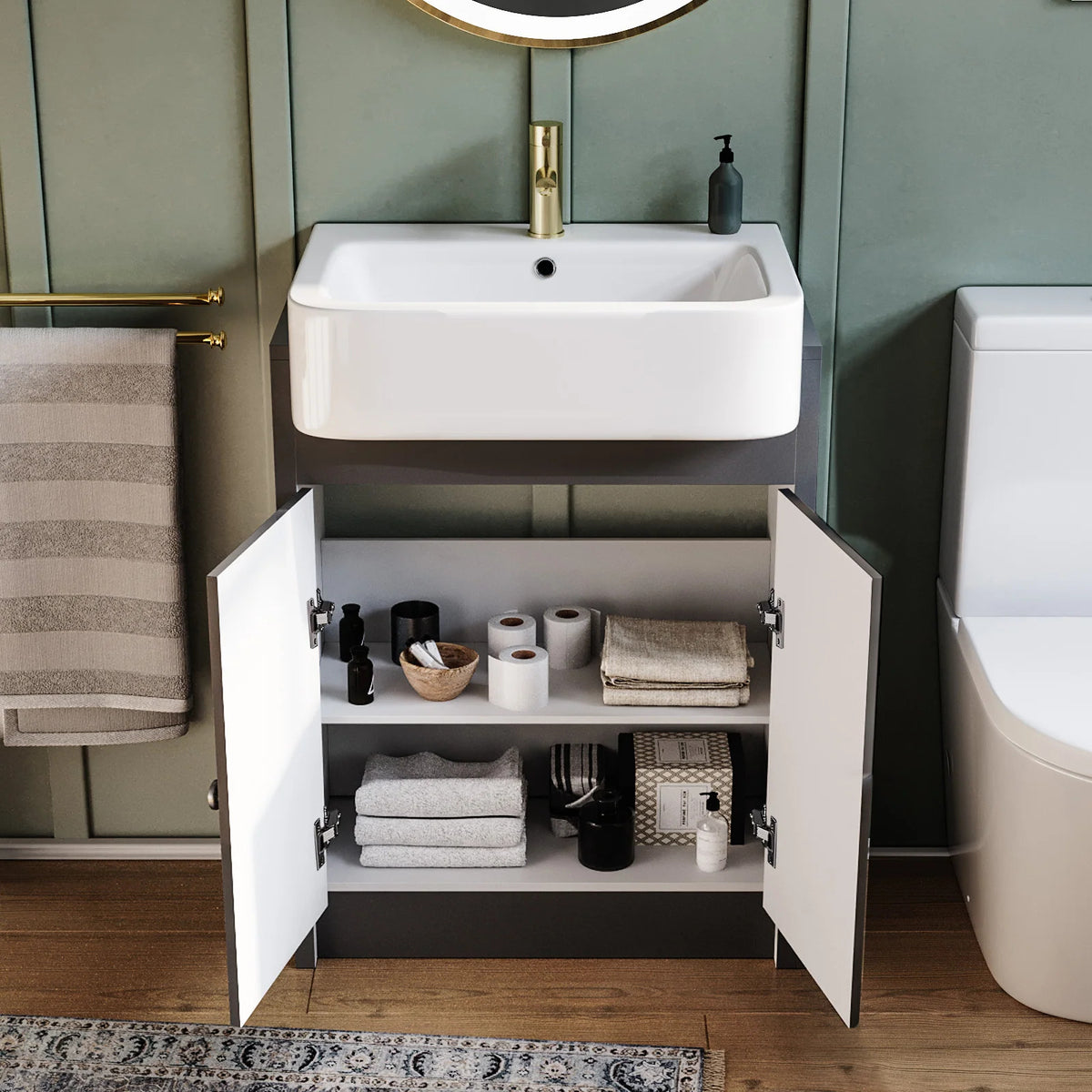 Camberly 600mm Basin Vanity Unit With Rimless Close Coupled Toilet - Anthracite