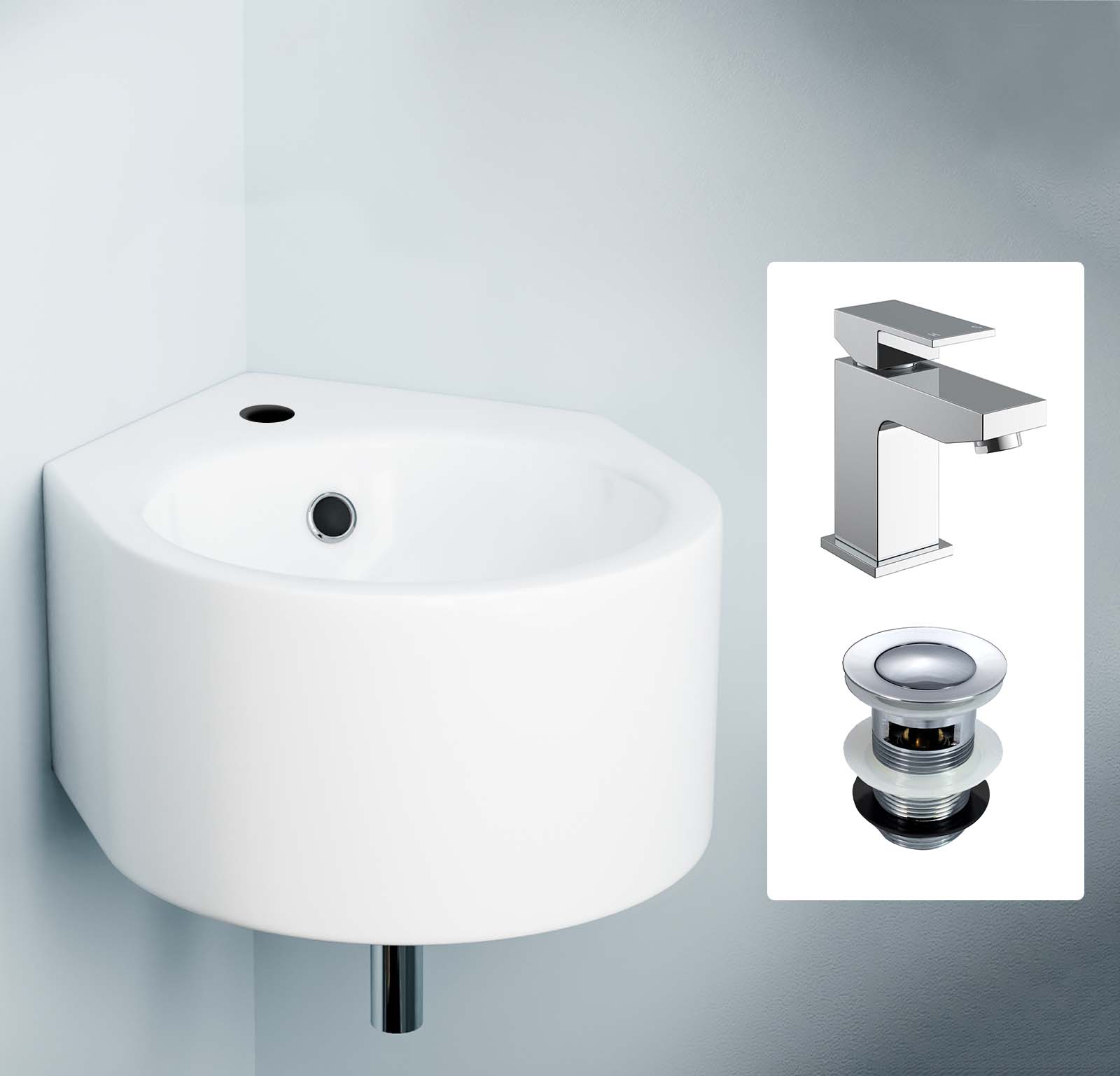 Palmer 310mm Bathroom Wall Hung Basin Sink with Minimalistic Basin Mono Tap & Waste