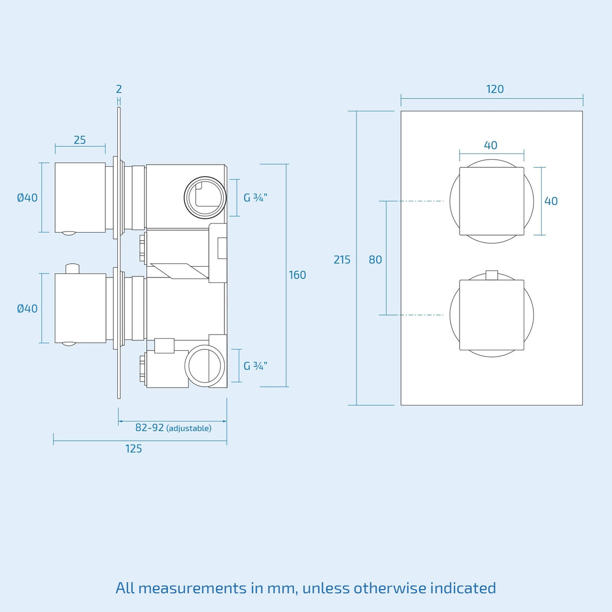 Temel Square Concealed Thermostatic Mixer Valve With Hand Held & Shower Head Set
