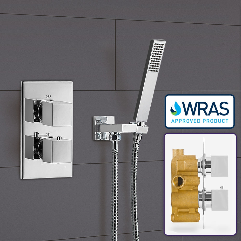 1 Way Chrome Square Hand Held Concealed Thermostatic Mixer Valve Shower Lotus