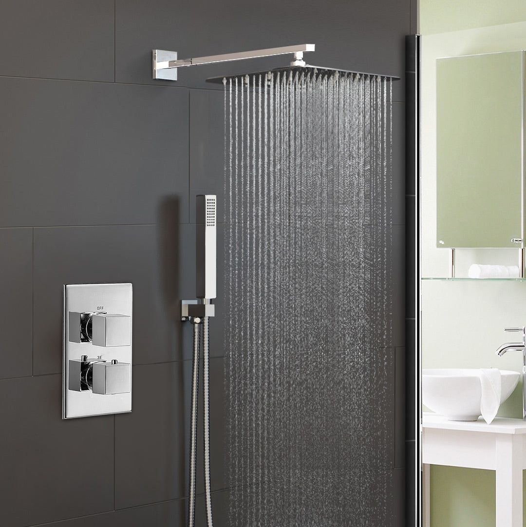 Temel Square Concealed Thermostatic Mixer Valve With Hand Held & Shower Head Set
