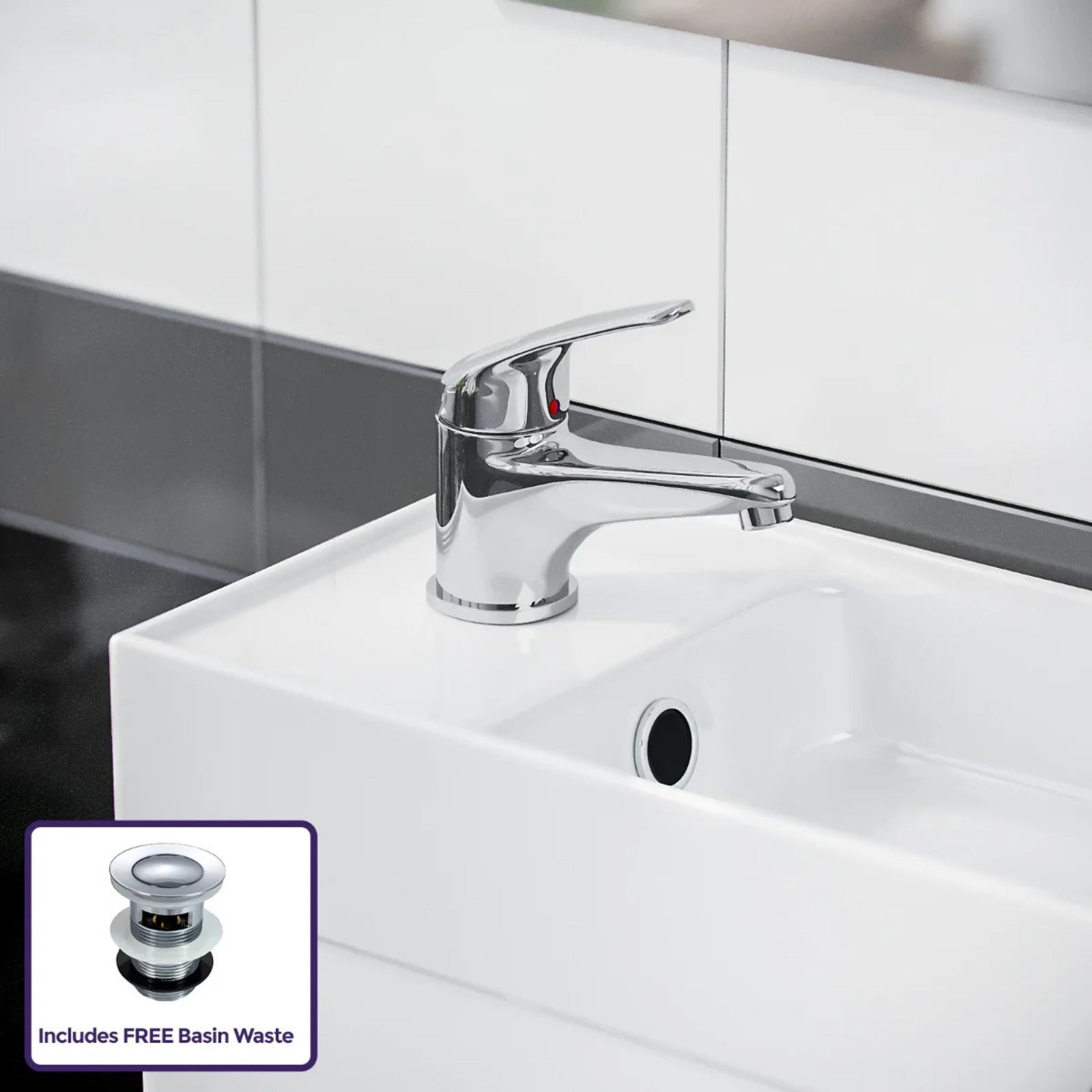 Nanuya White 400mm Cloakroom Vanity Basin Unit, Mono Mixer Tap & Waste