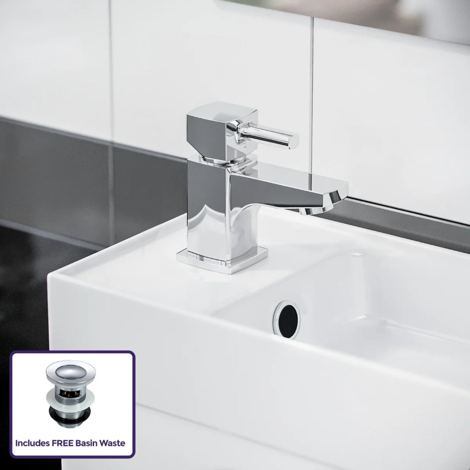 Nanuya White 400mm Cloakroom Vanity Basin Unit, Basin Mono Mixer Tap & Waste