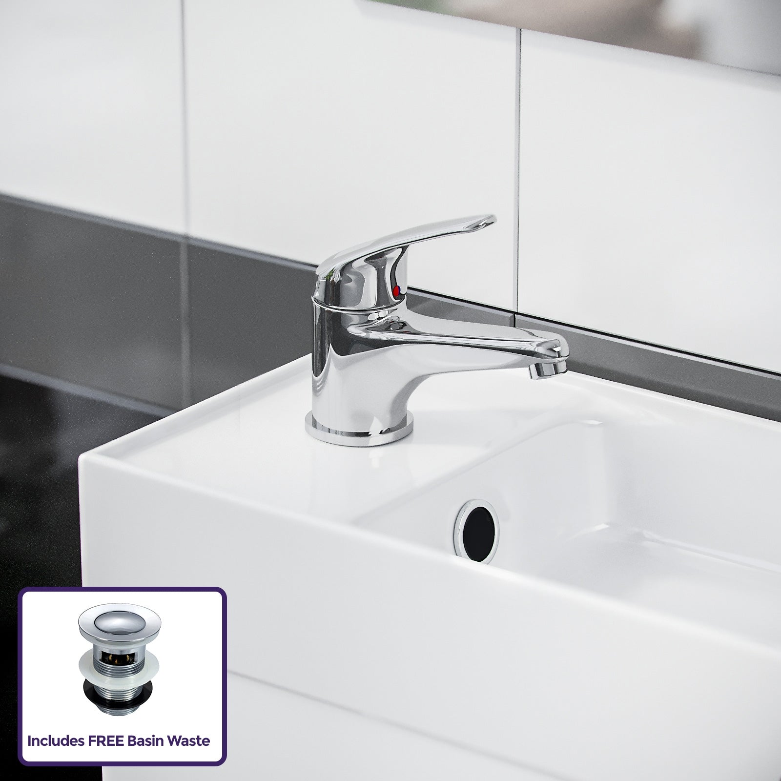 Nanuya 400mm White Cloakroom Wall Hung Basin Vanity Unit + Tap + Waste